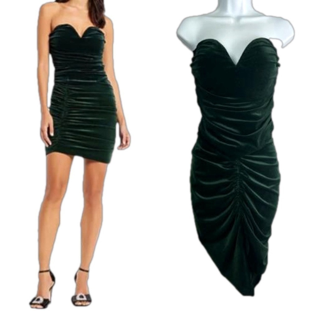 NEW Express Body Contour Velvet Cowl Neck Corset Top Skirt Set Strapless Ruched